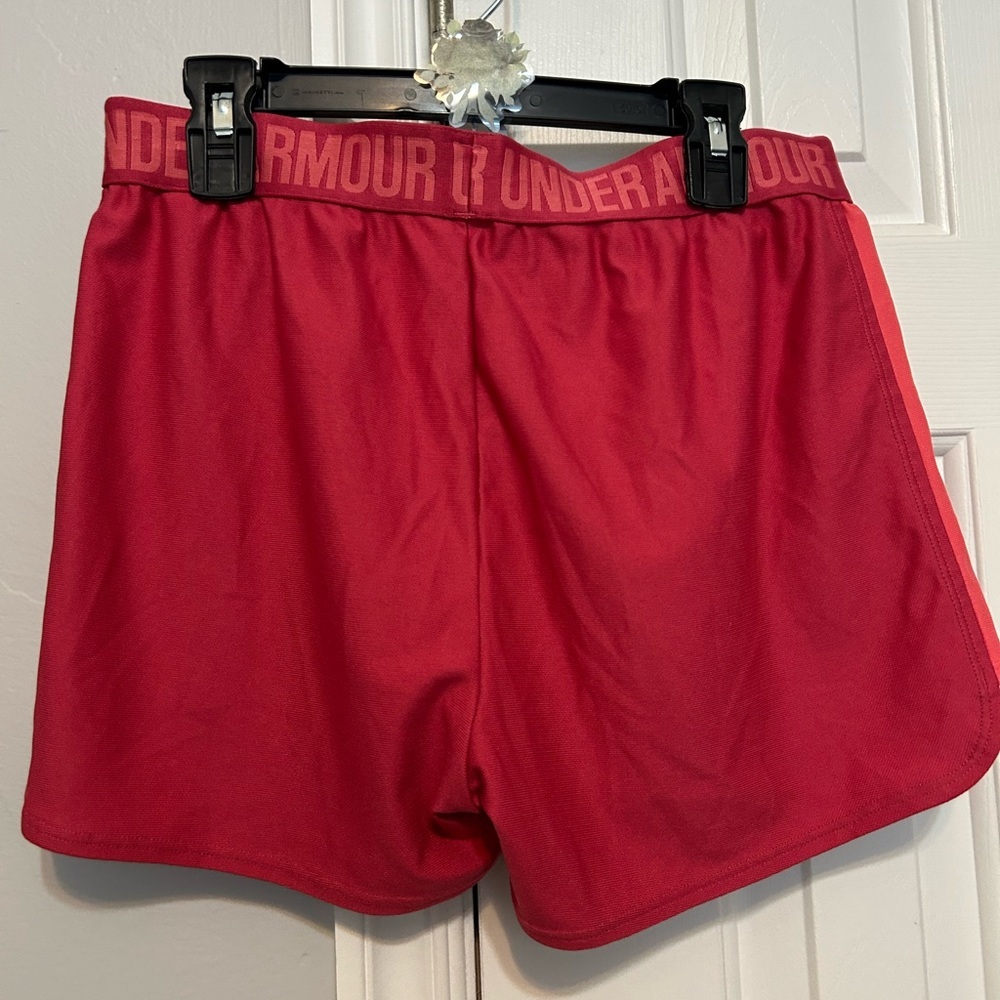 Under Armour Women's Two-Tone Red Athletic Shorts - Picture 2 of 3